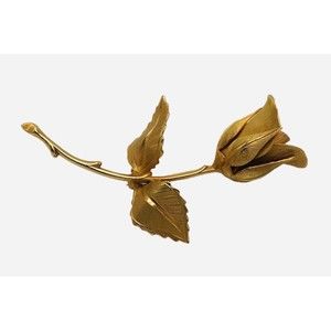 Vintage Long Stem Rose Brooch Pin Gold Tone 2.75” Delicate Elegant Retro